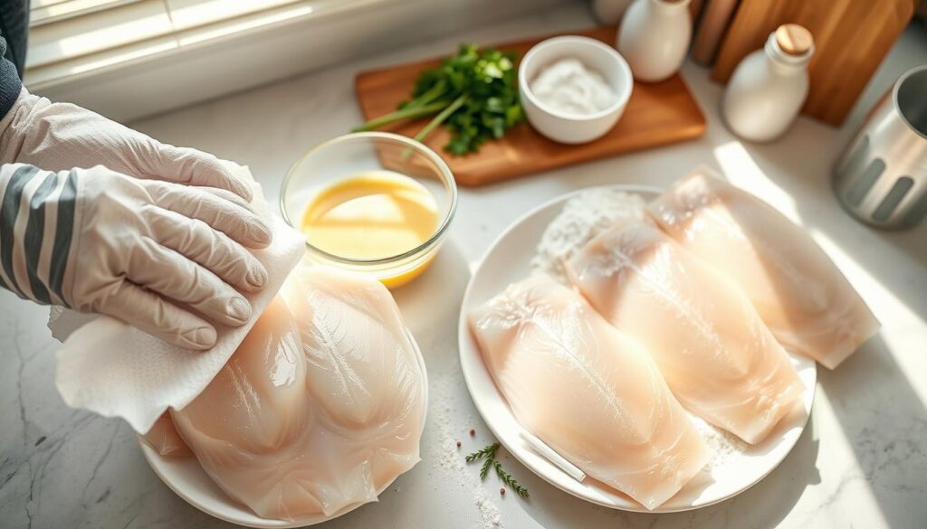Preparing fish fillets for beer batter coating