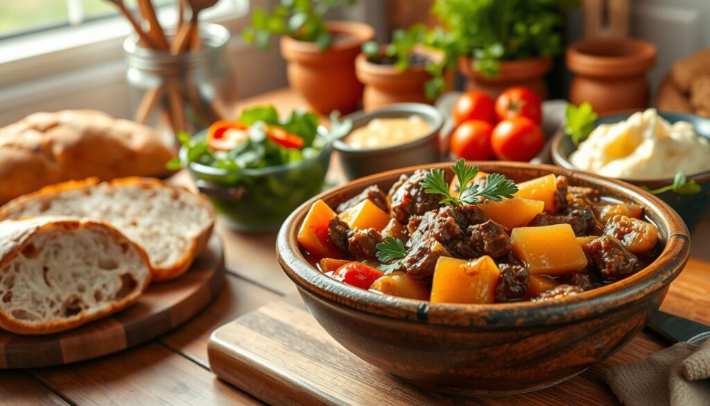 beef stew serving ideas with various accompaniments