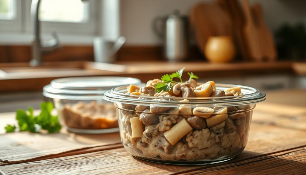 beef stroganoff storage in airtight container