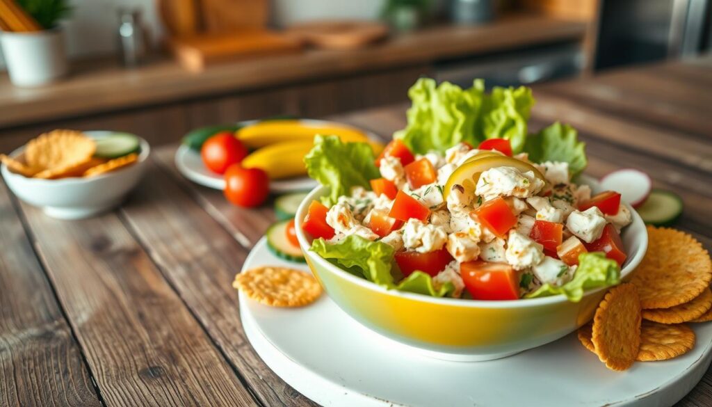 best crab salad served with fresh vegetables and crackers