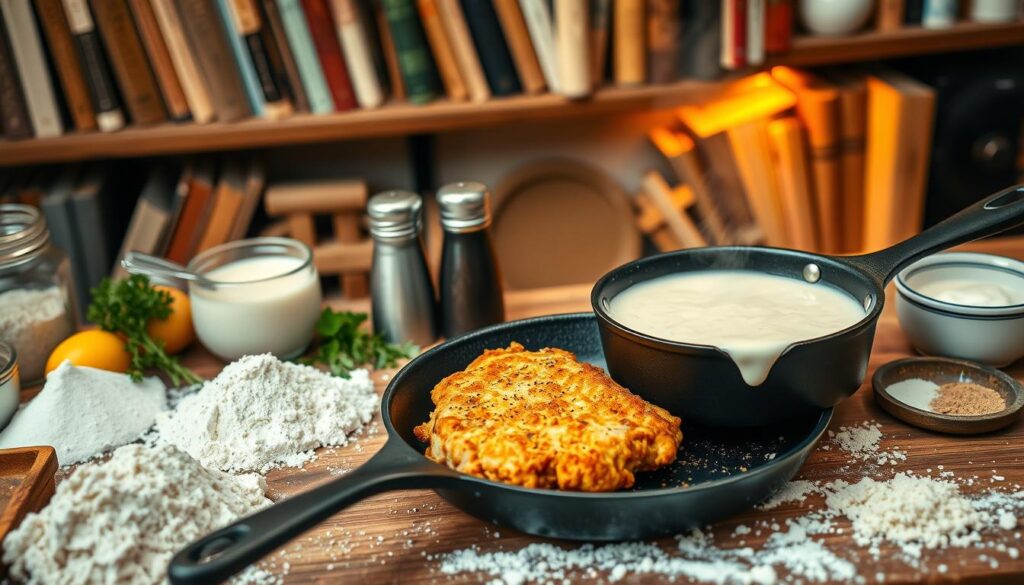 chicken fried steak with white gravy homemade preparation