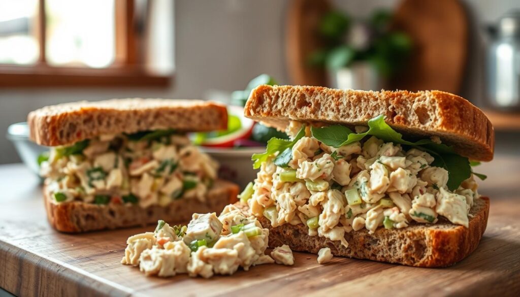 chicken salad sandwich filling served on bread