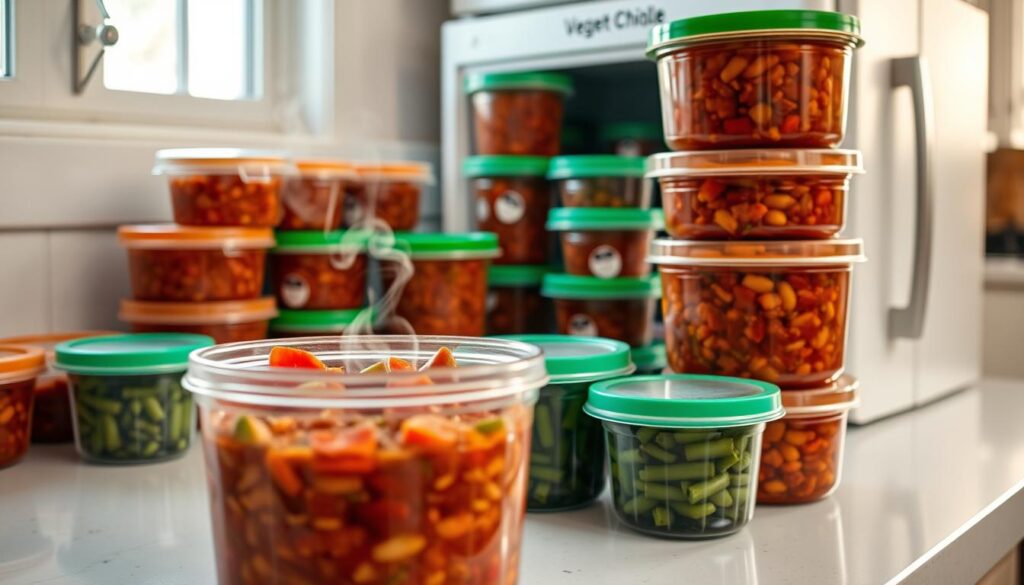 freezing vegetarian chili in containers