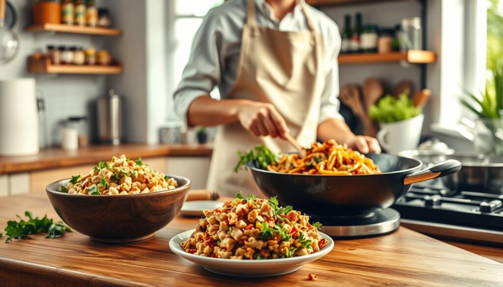 vegan muscle building foods tempeh and soy curls preparation